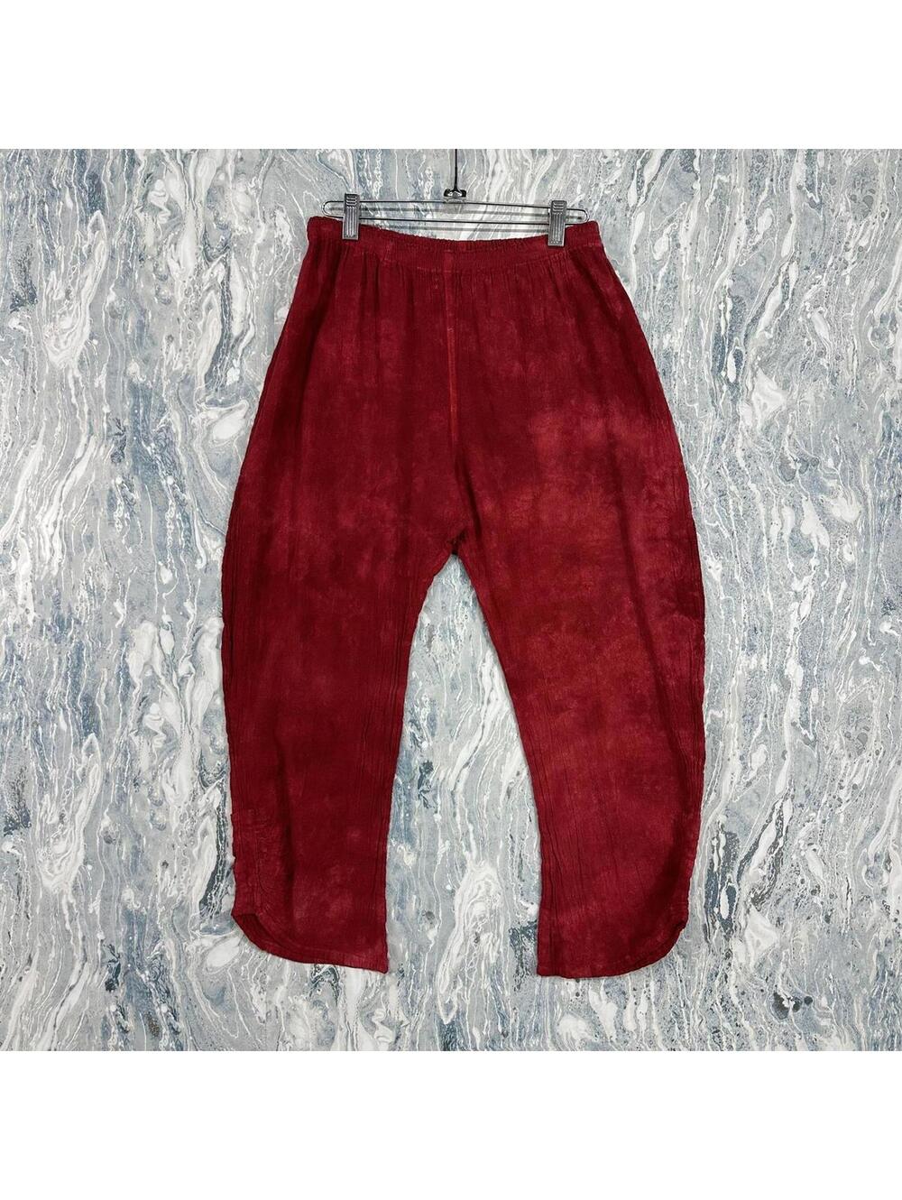 Red Tie Dye Casual Cotton Capri Pants